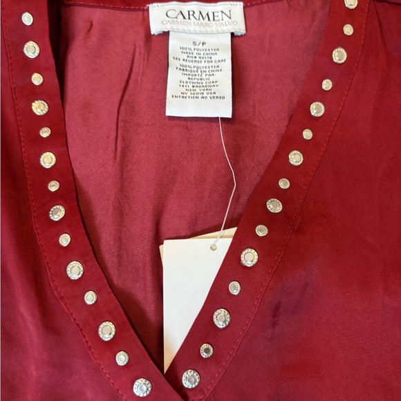 Carmen Marc Valvo Red Embellished Relaxed Blouse - Picture 2 of 7